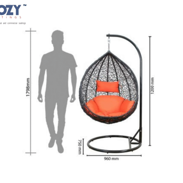 Cozy Contemporary Hanging Egg Chair with Stand and Orange Cushion