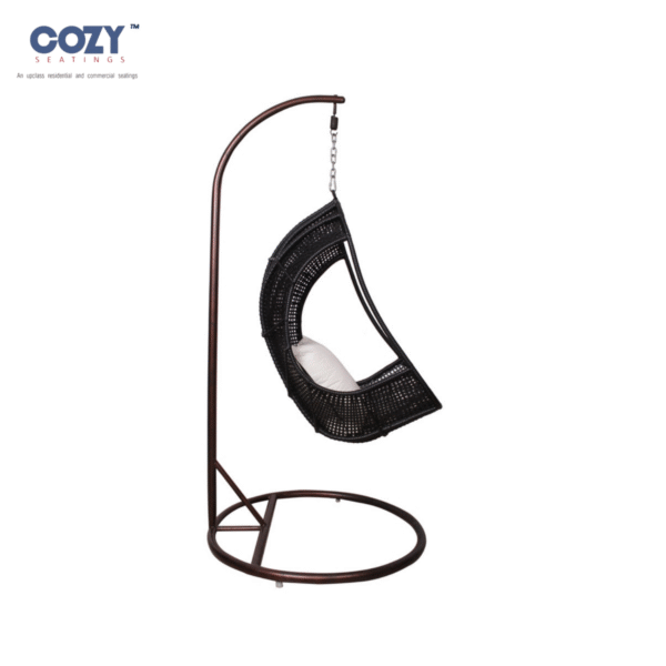Cozy Freestanding Hanging Egg Chair with Stand - Black Wicker & White Cushion ($79 \text{ in} \text{ Height}$)