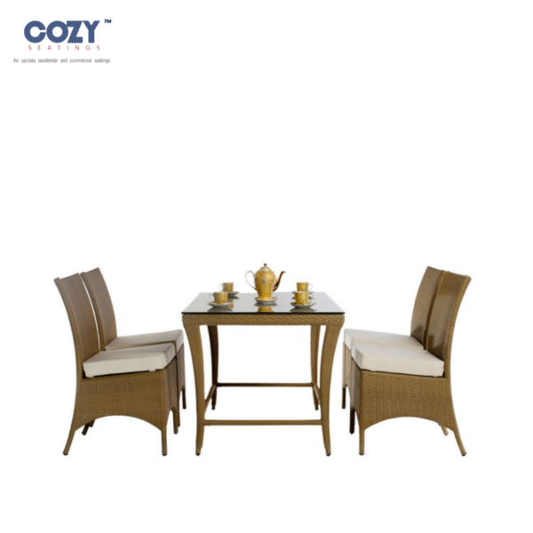 Cozy 4-Piece All-Weather Beige Wicker Dining Set - Square Glass Table & Armless Chairs