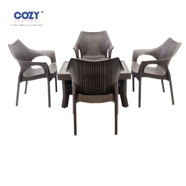 Cozy 7-Piece All-Weather Wicker Dining Set - Rectangular Glass Table & 6 Curved-Back Chairs
