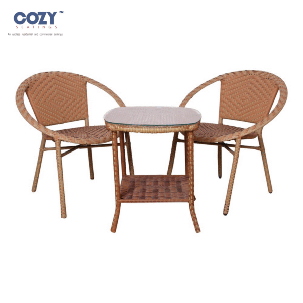 Cozy 3-Piece Contemporary Wicker Lounge Set - Slanted Back Chairs & Cone Table