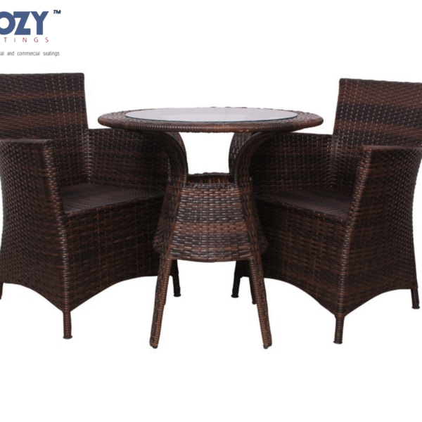 Cozy 3-Piece All-Weather Wicker Bistro Set - High-Back Chairs & Round Glass Table