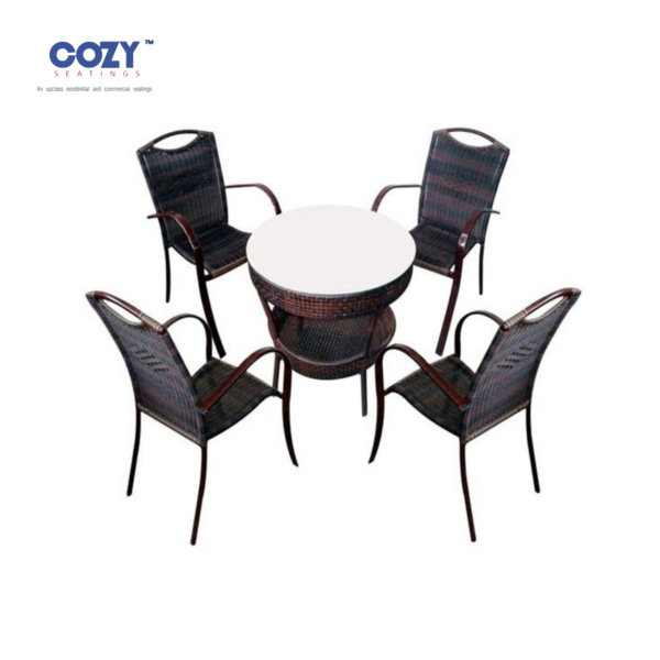 Cozy 5-Piece All-Weather Wicker Dining Set - Round Pedestal Table & 4 Chairs