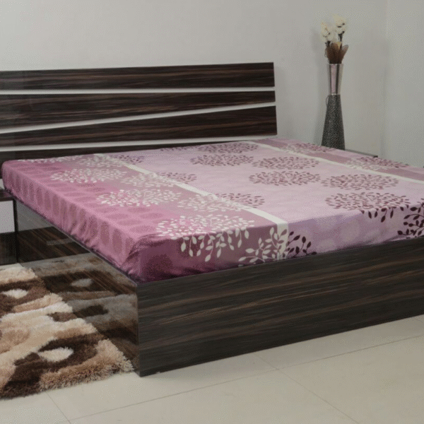 Ultra-Modern Black Platform Bed with Geometric Chrome Accents
