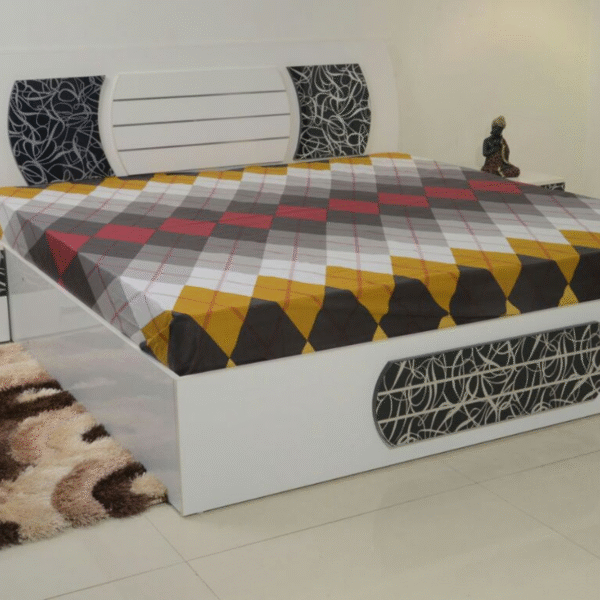 Luxury Dark Wood Storage Bed with Quilted Upholstery and Crystal Accents
