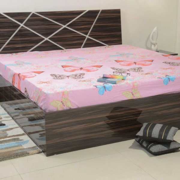 Modern Storage Bed with Angular Crisscross Headboard Design