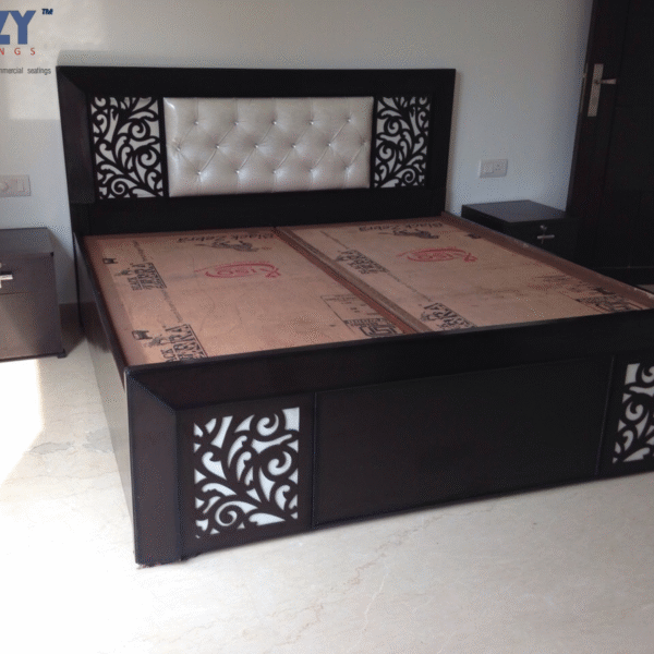 Luxury Dark Wood Storage Bed with Quilted Headboard